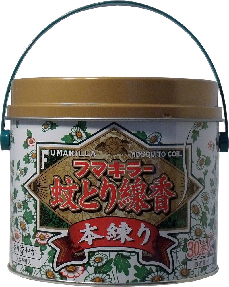 フマキラー蚊とり線香 本練り 30巻缶入(線香皿付)